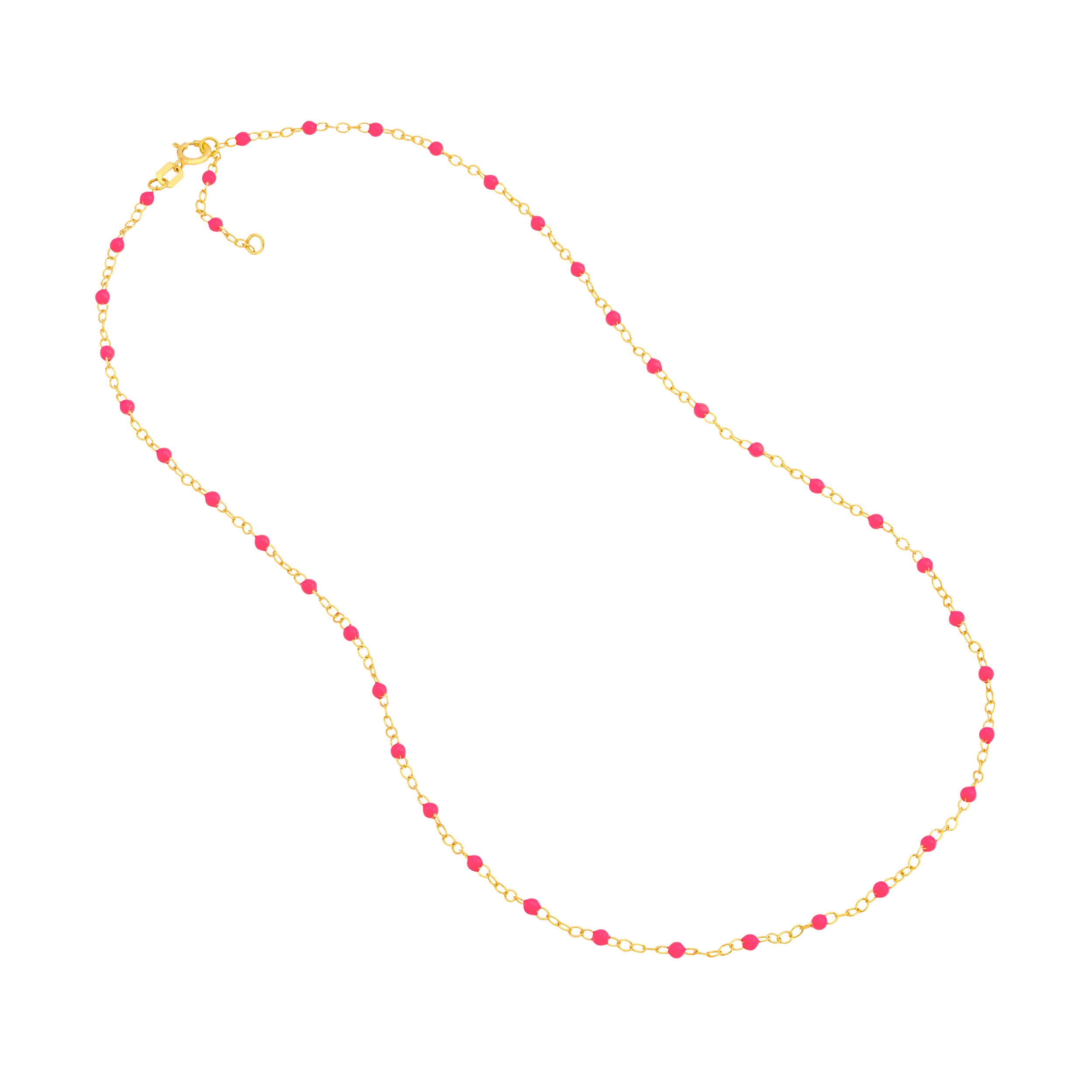 18" NEON PINK ENAMEL BEAD CHAIN NECKLACE | 14K YELLOW GOLD | MF040537-14Y - Brownlee Jewelers