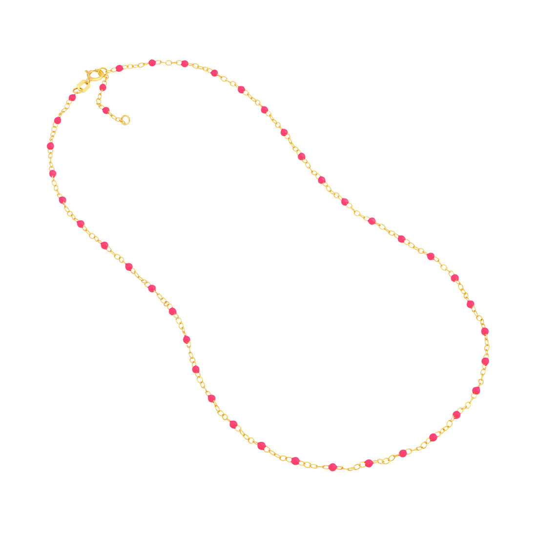 18" NEON PINK ENAMEL BEAD CHAIN NECKLACE | 14K YELLOW GOLD | MF040537-14Y - Brownlee Jewelers