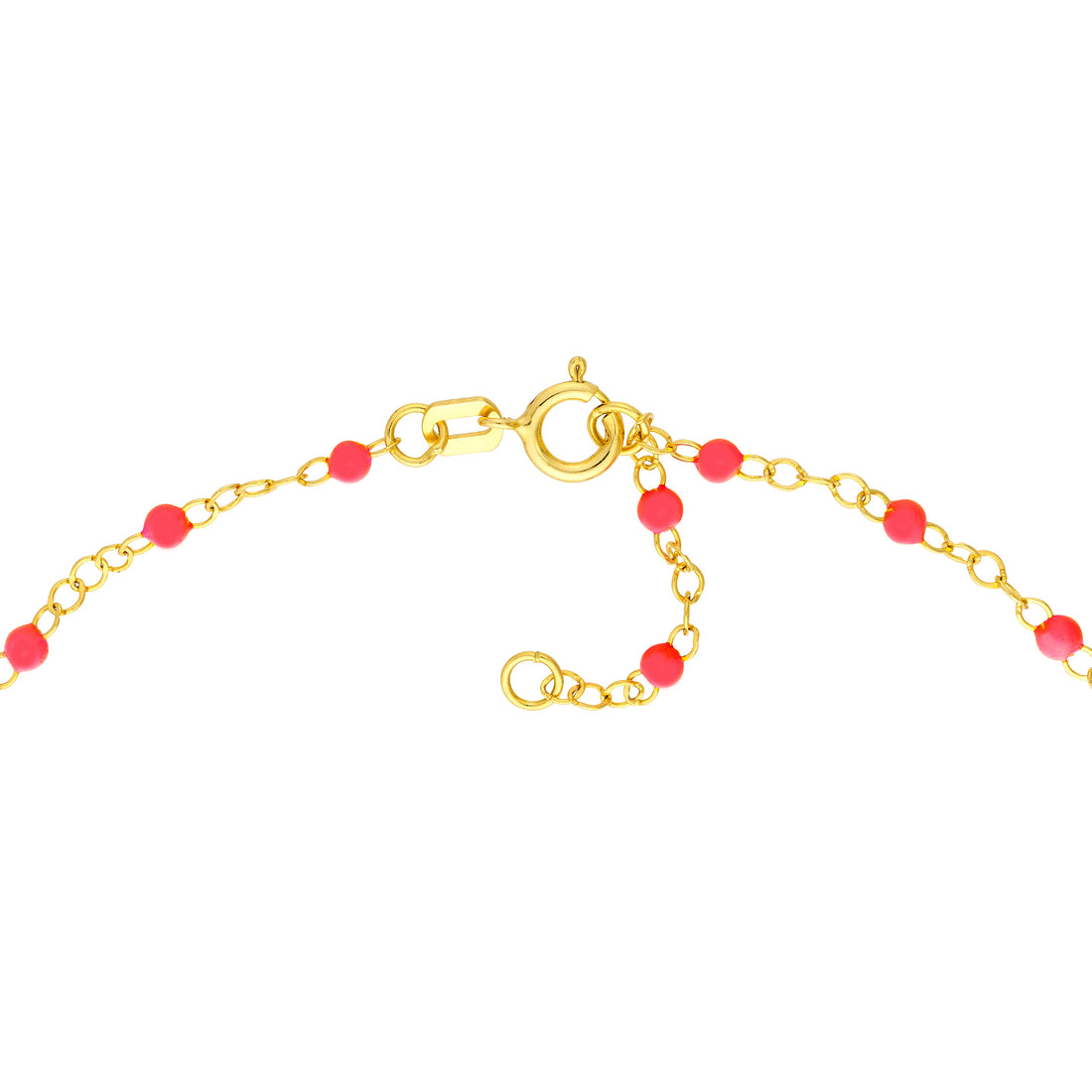 18" NEON PINK ENAMEL BEAD CHAIN NECKLACE | 14K YELLOW GOLD | MF040537-14Y - Brownlee Jewelers