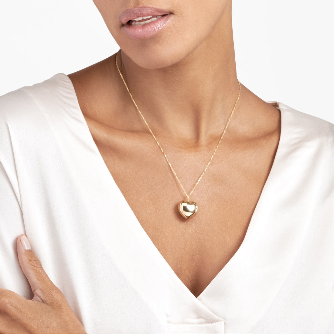 18" PUFFED HEART PENDANT NECKLACE | 14K YELLOW GOLD | MF040701-14Y - Brownlee Jewelers