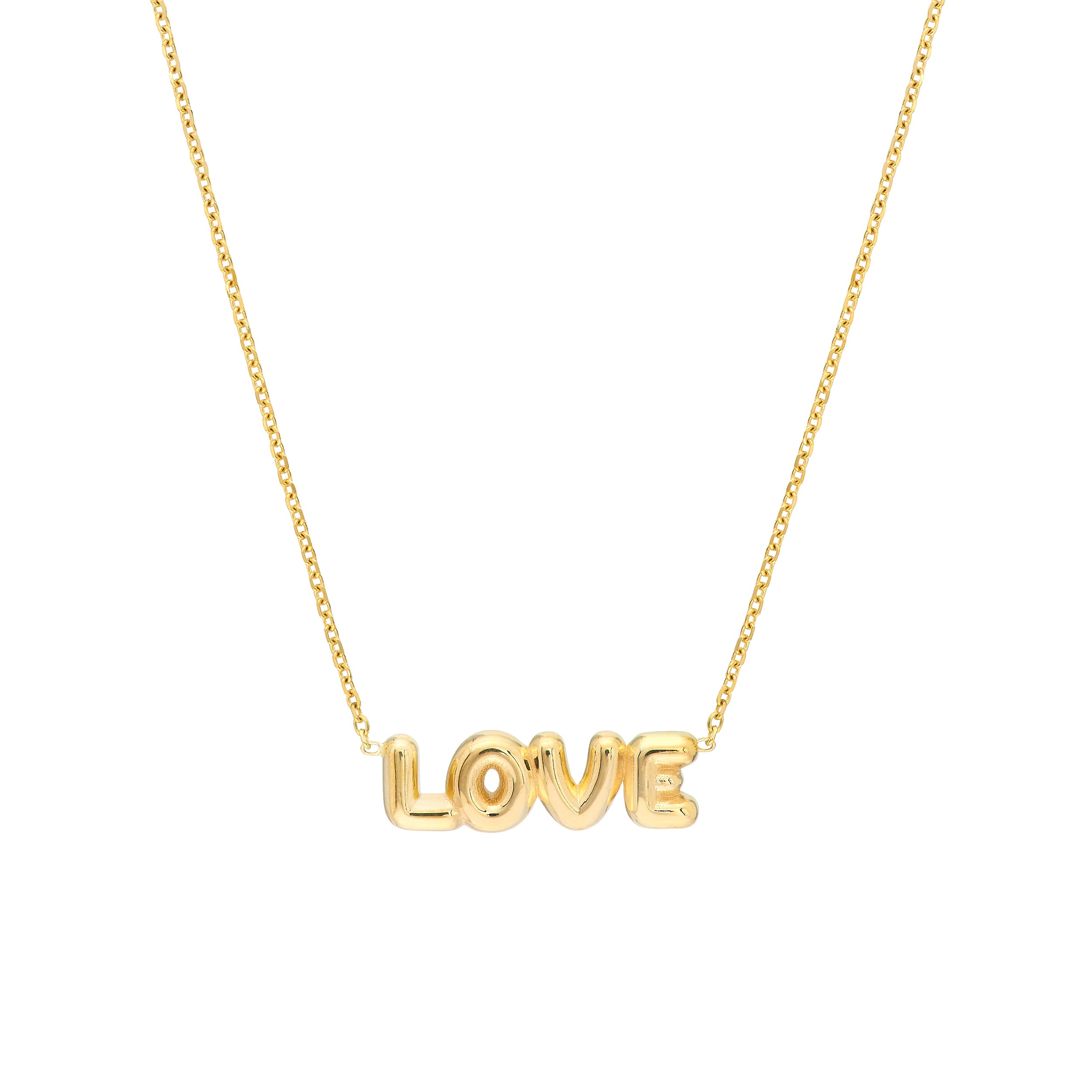 18" ADJUSTABLE PUFFED LOVE NECKLACE | 14K YELLOW GOLD | MF040888-14Y - Brownlee Jewelers