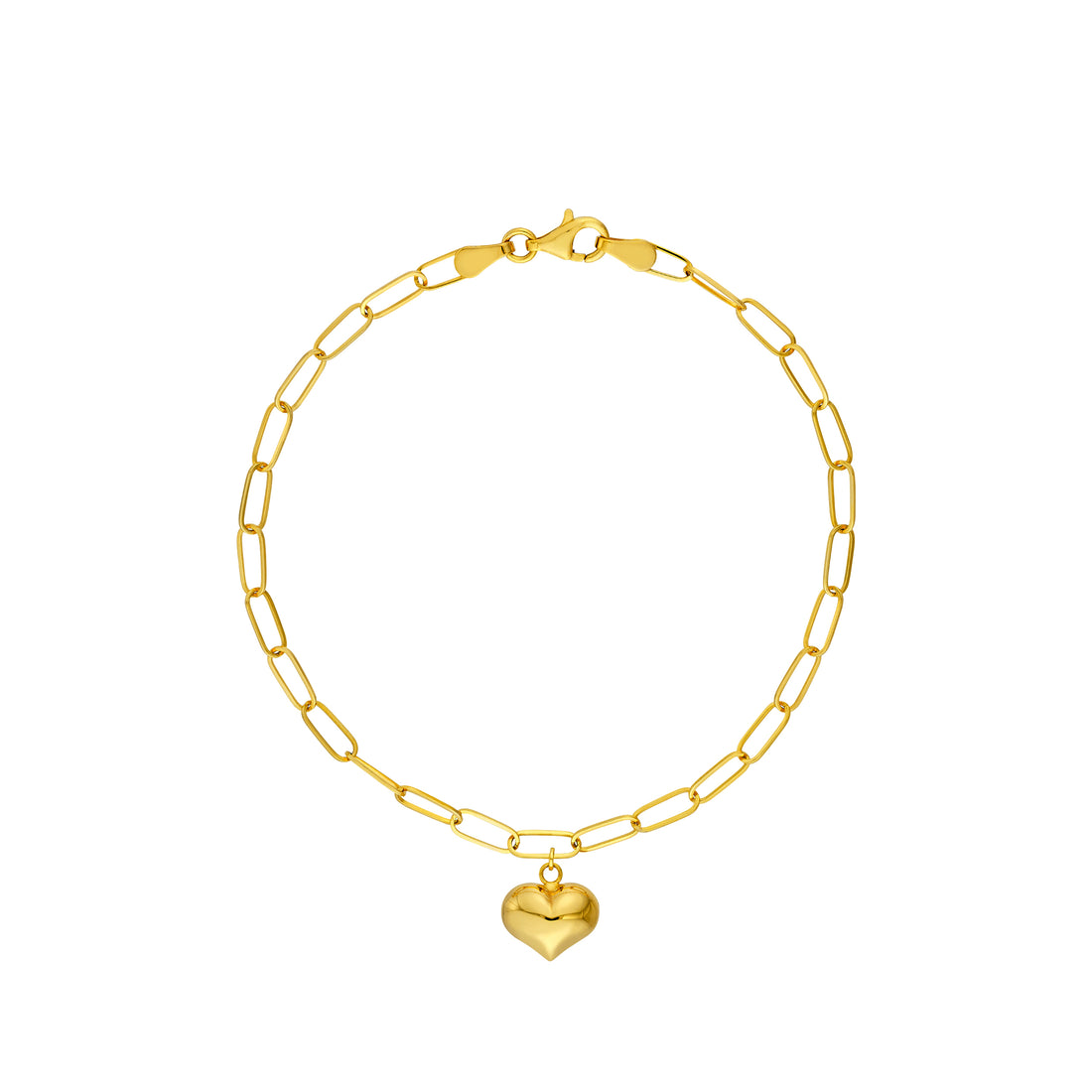 7.5" PUFFED HEART PAPERCLIP CHAIN BRACELET | 14K YELLOW GOLD | MF041711-14Y - Brownlee Jewelers