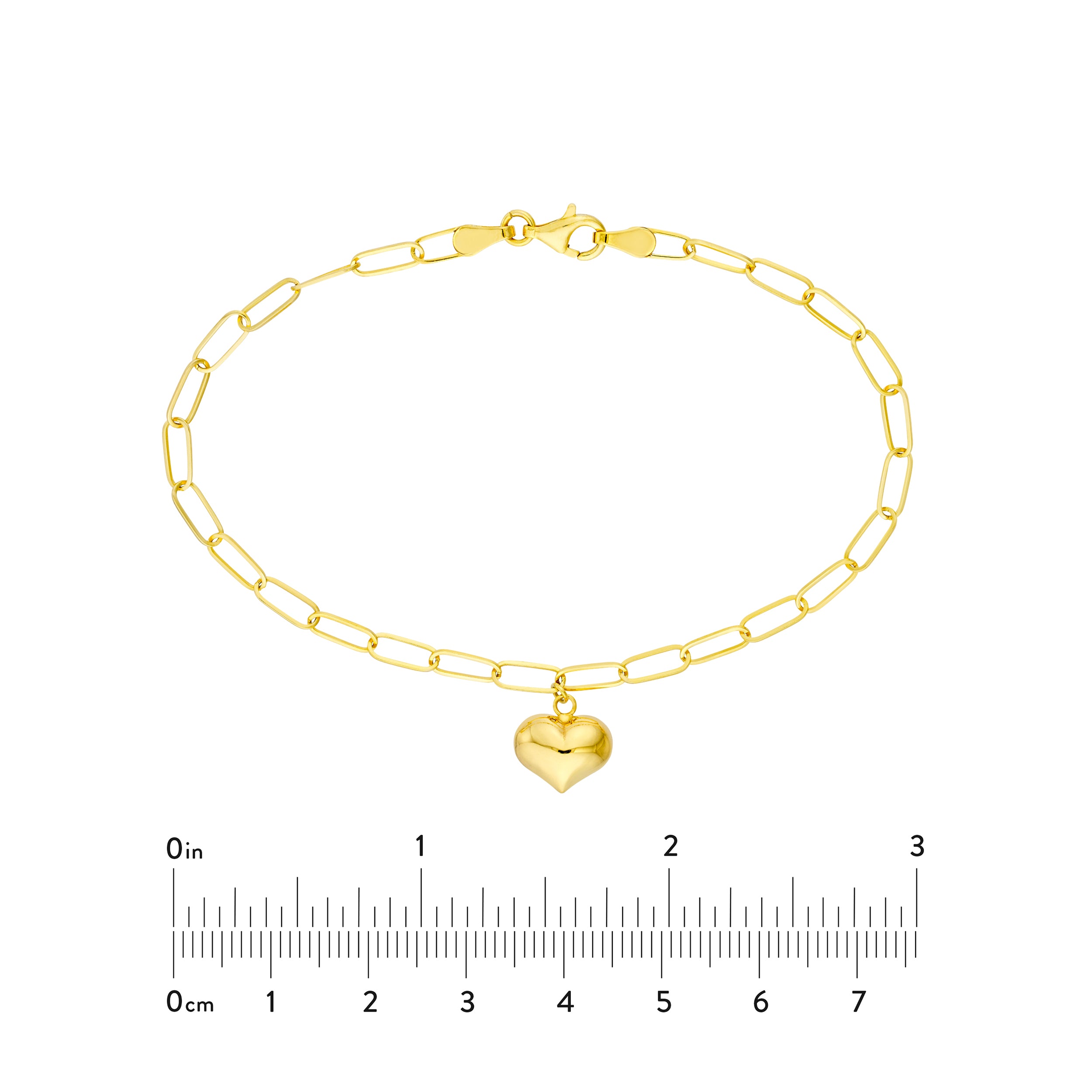 7.5" PUFFED HEART PAPERCLIP CHAIN BRACELET | 14K YELLOW GOLD | MF041711-14Y - Brownlee Jewelers