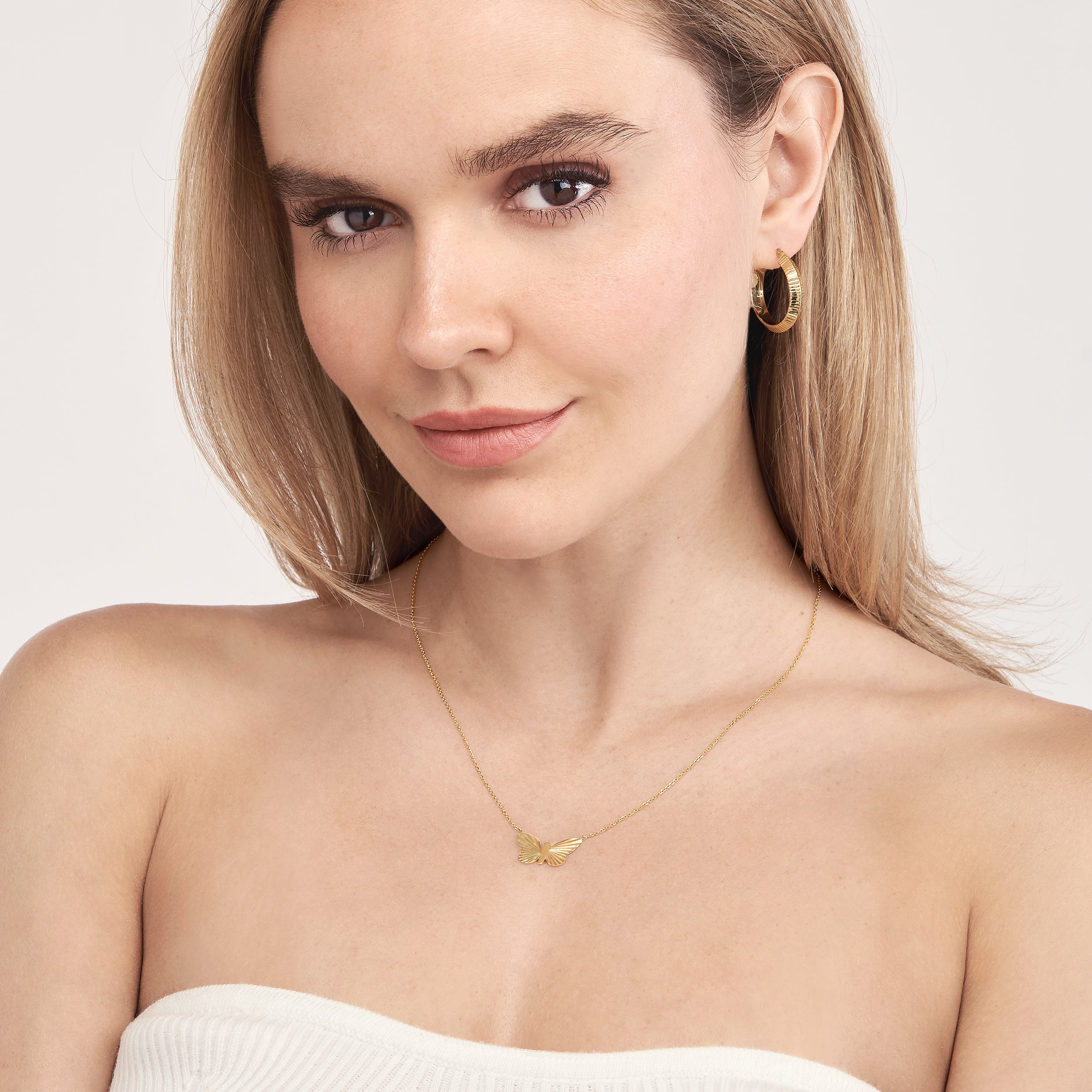 18" BUTTERFLY FLUTED NECKLACE | 14K YELLOW GOLD | MF041962-14Y - Brownlee Jewelers