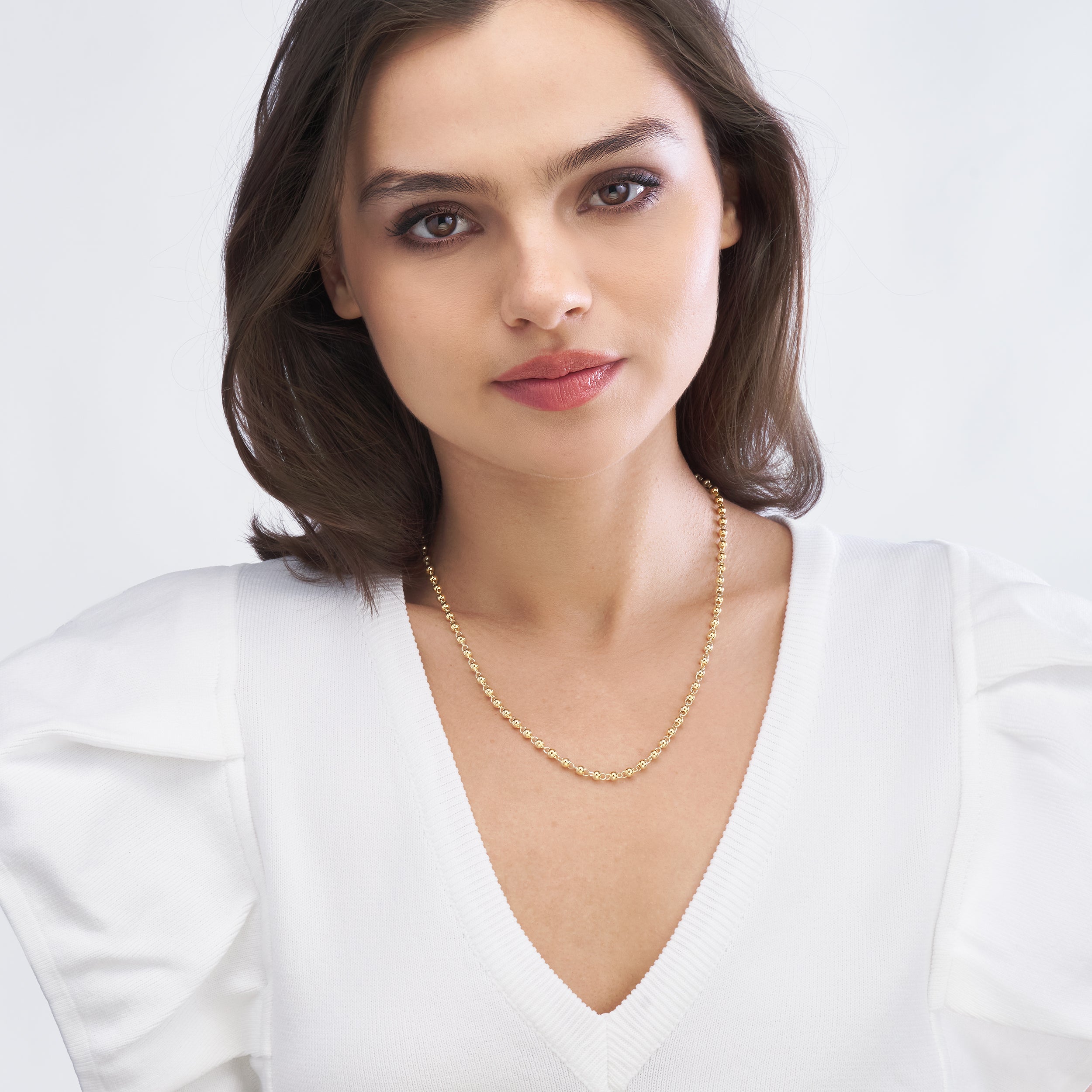 19.75" 3.9MM ROUND BEAD CHAIN NECKLACE | 14K YELLOW GOLD | MF044081-14Y - Brownlee Jewelers