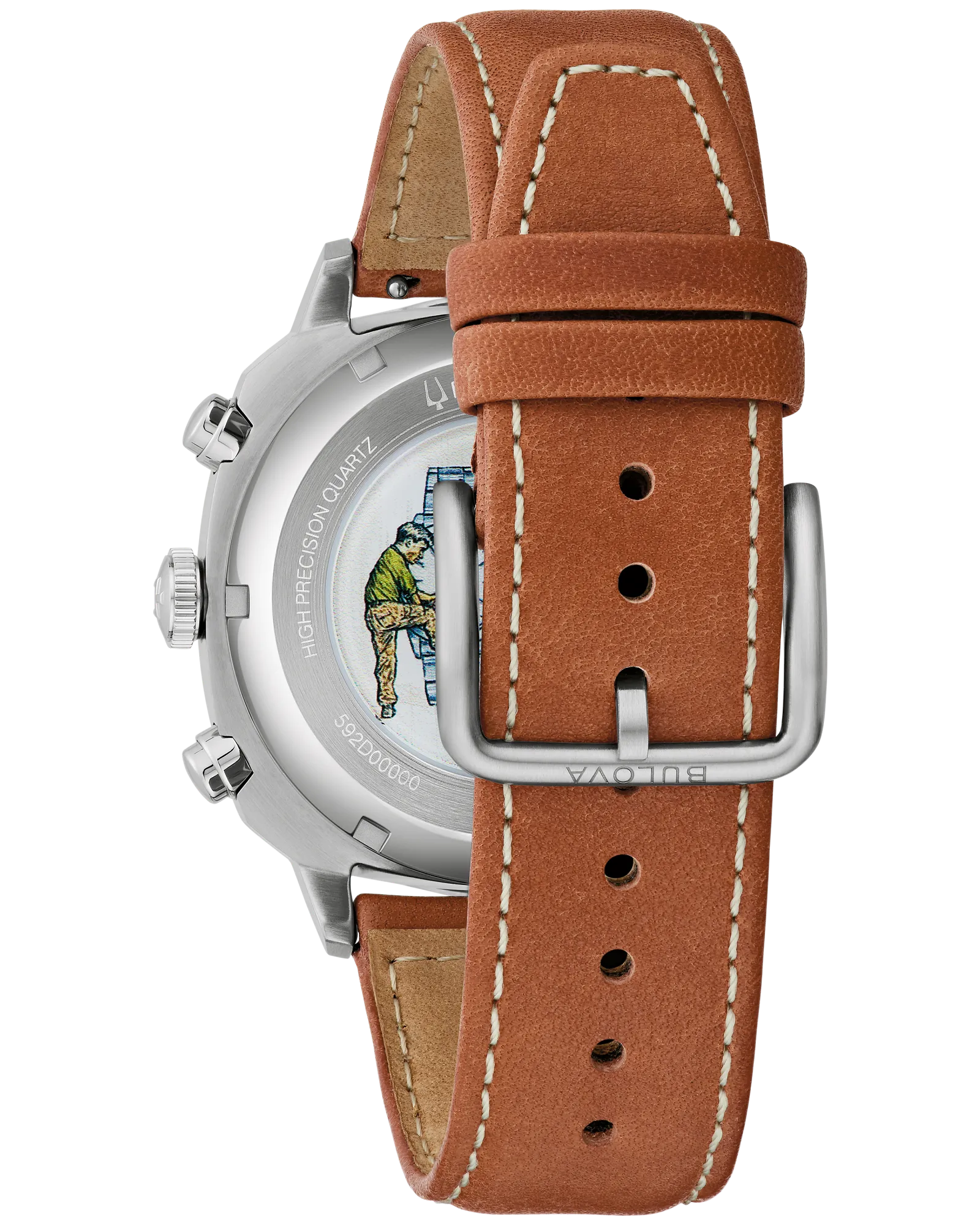 Bulova Military Men's Stainless Steel High Precision Quartz Chronograph Watch with a Green Dial and a Brown Leather Strap