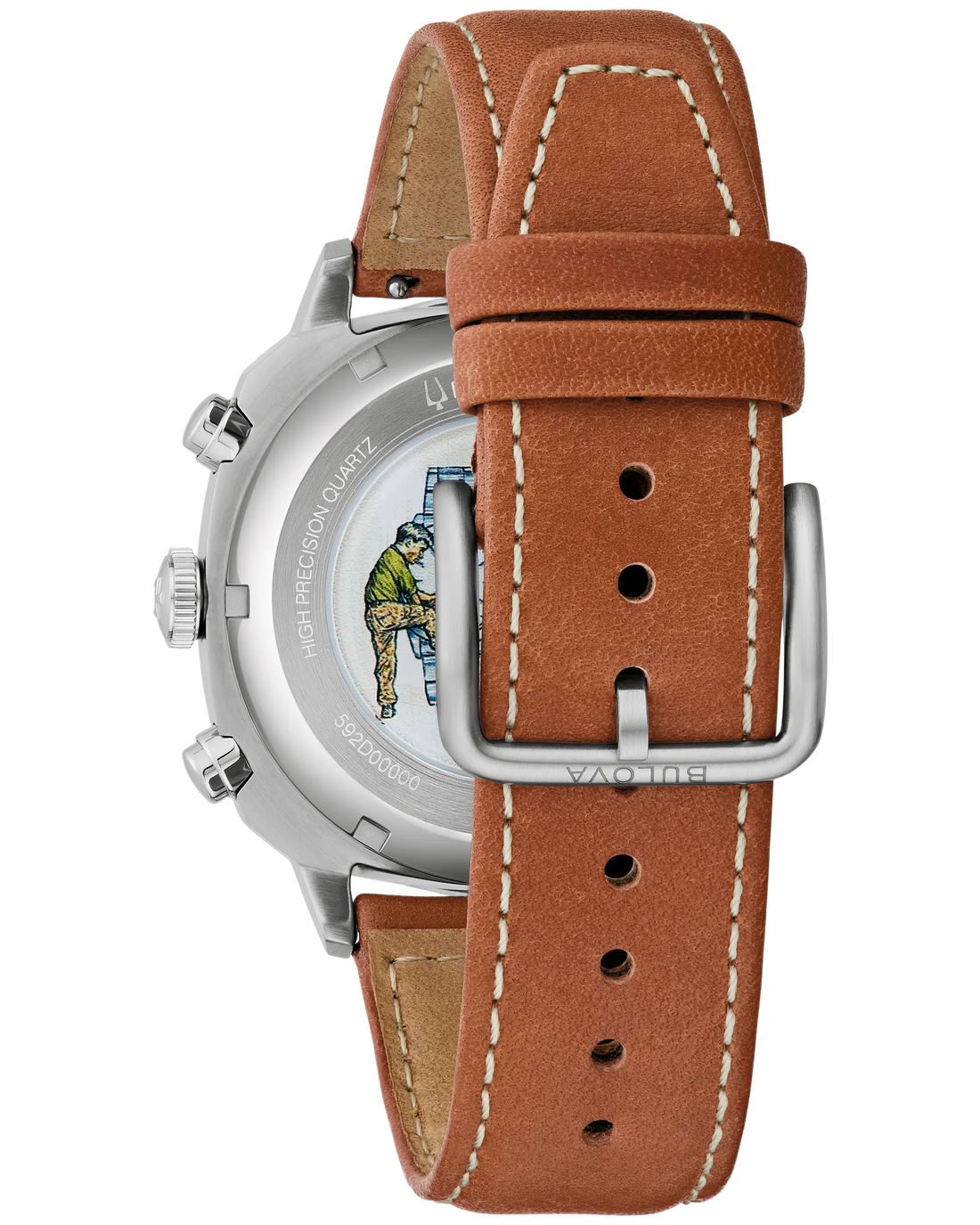 Bulova Military Men's Stainless Steel High Precision Quartz Chronograph Watch with a Green Dial and a Brown Leather Strap