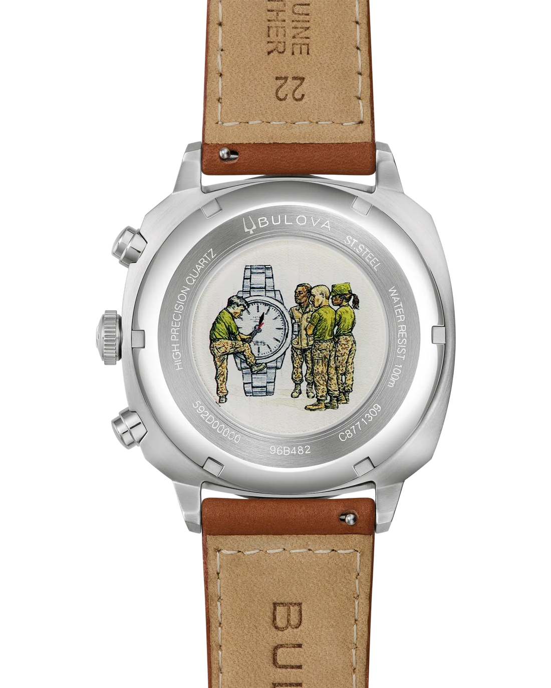 Bulova Military Men's Stainless Steel High Precision Quartz Chronograph Watch with a Green Dial and a Brown Leather Strap