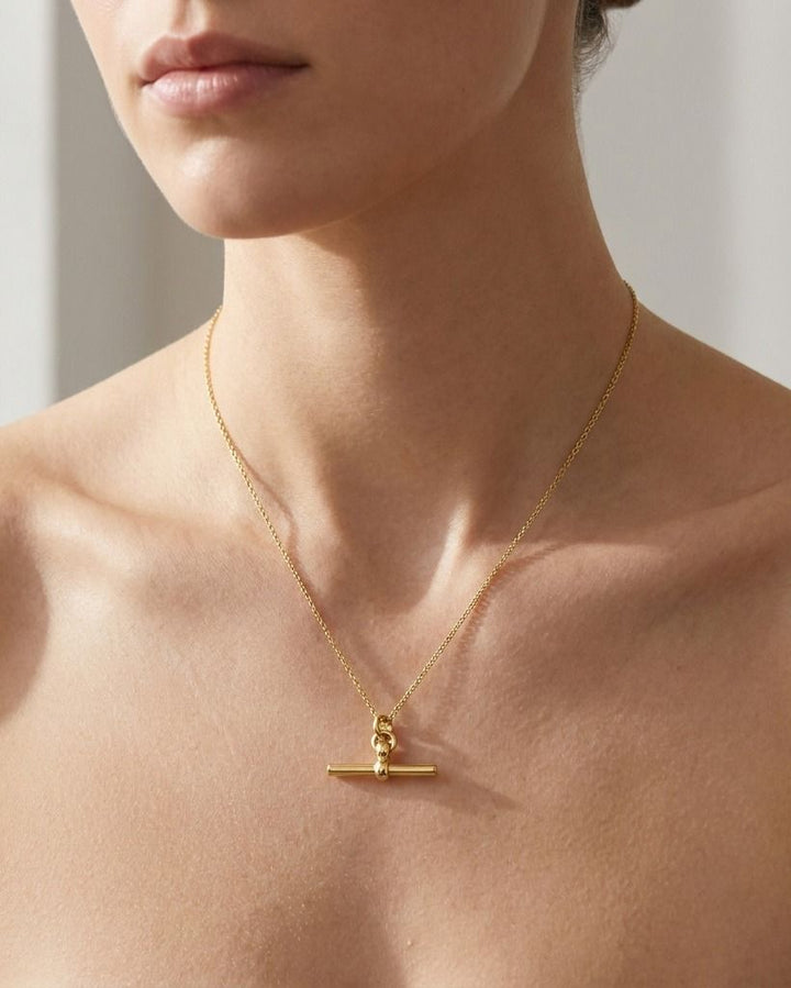 T-Bar Pendant Necklace | 14K Yellow Gold | 18 Inch Chain | Spring Ring Clasp | C20717-18 - Brownee Jewelers