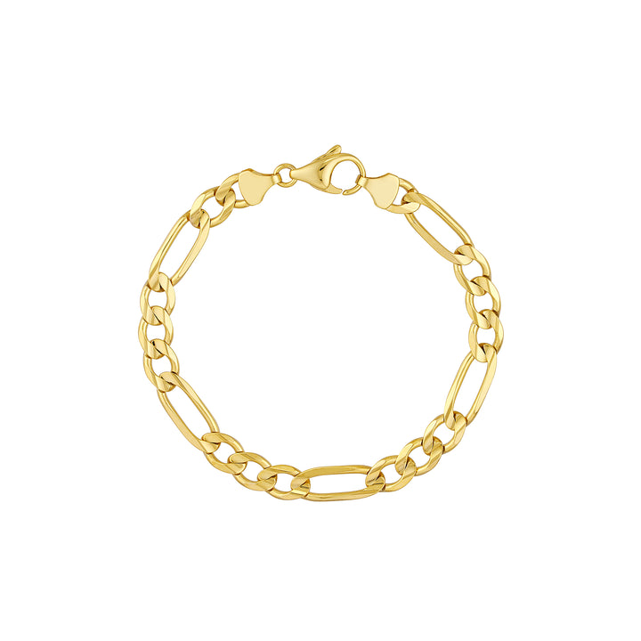 8.5" 7.3MM CONCAVE FIGARO CHAIN BRACELET | 10K YELLOW GOLD | MZ002990-10Y - Brownlee Jewelers