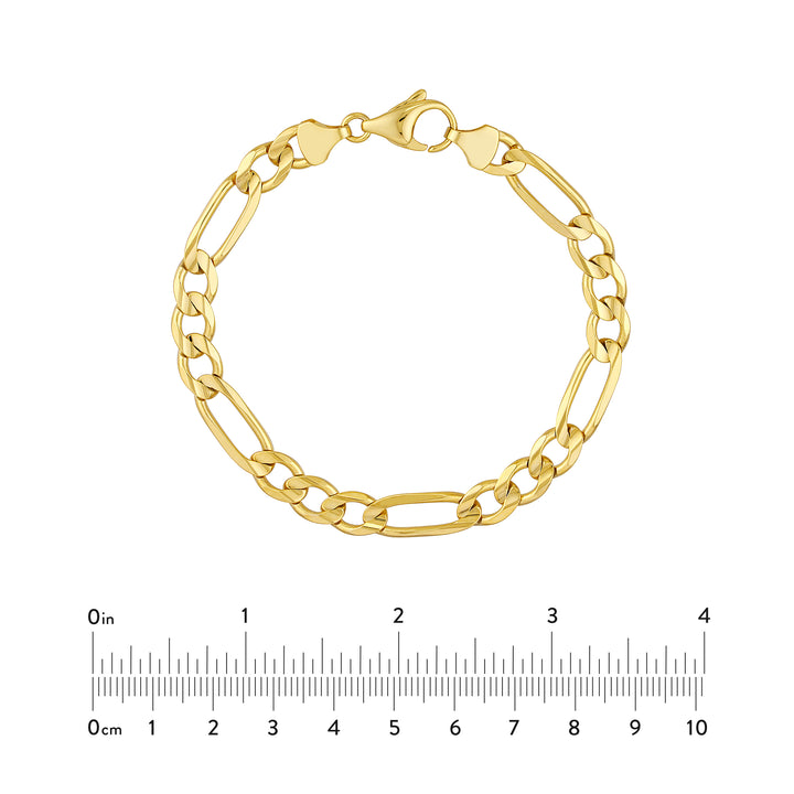 8.5" 7.3MM CONCAVE FIGARO CHAIN BRACELET | 10K YELLOW GOLD | MZ002990-10Y - Brownlee Jewelers
