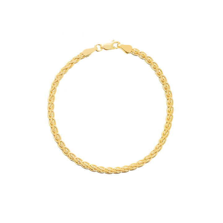 7.5" 3.7MM FLAT HOLLOW WHEAT CHAIN BRACELET | 14K YELLOW GOLD | MZ003420-14Y - Brownlee Jewelers
