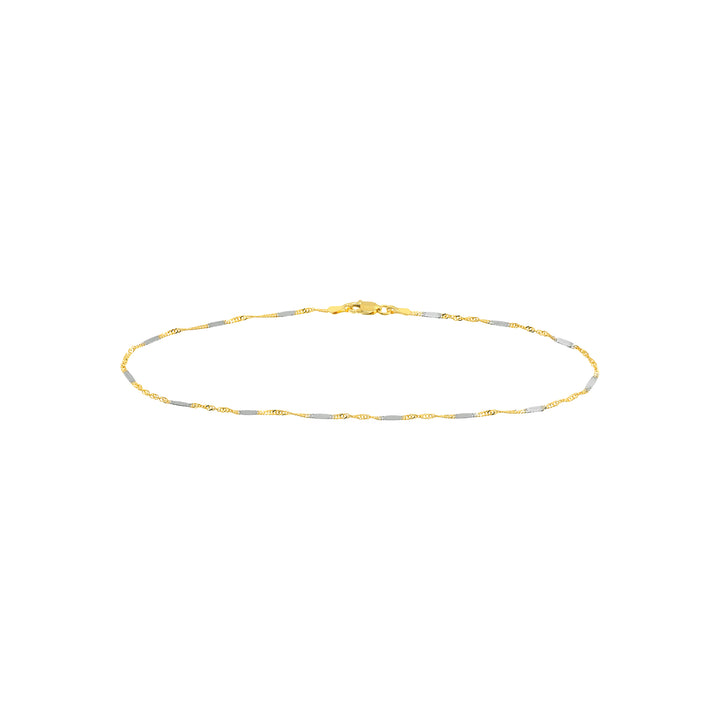 10" FLAT SINGAPORE CHAIN ANKLET | 14K TWO-TONE GOLD | MZ010348-14YB - Brownlee Jewelers