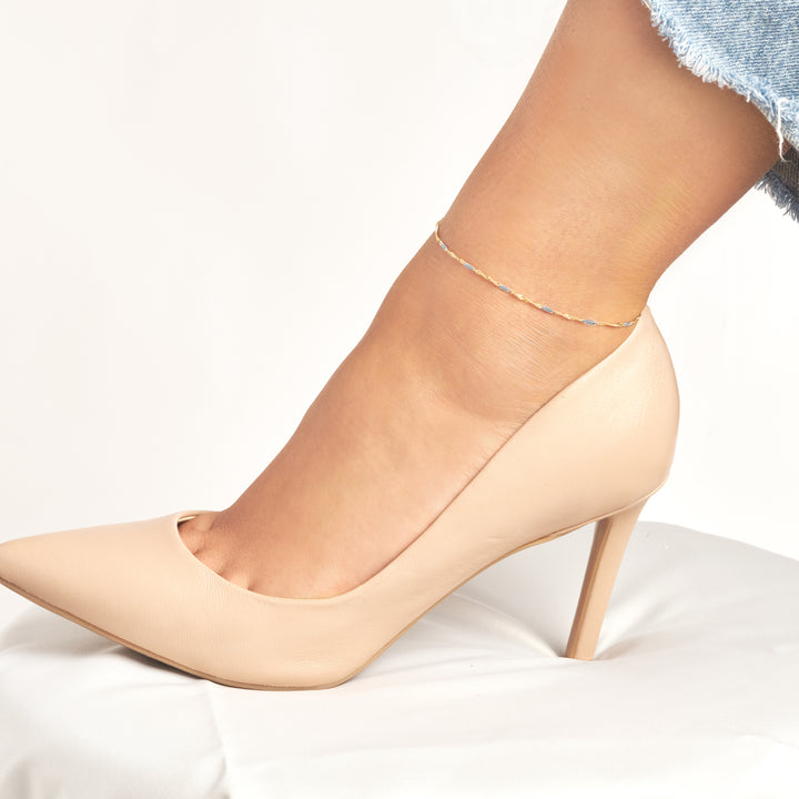 10" FLAT SINGAPORE CHAIN ANKLET | 14K TWO-TONE GOLD | MZ010348-14YB - Brownlee Jewelers