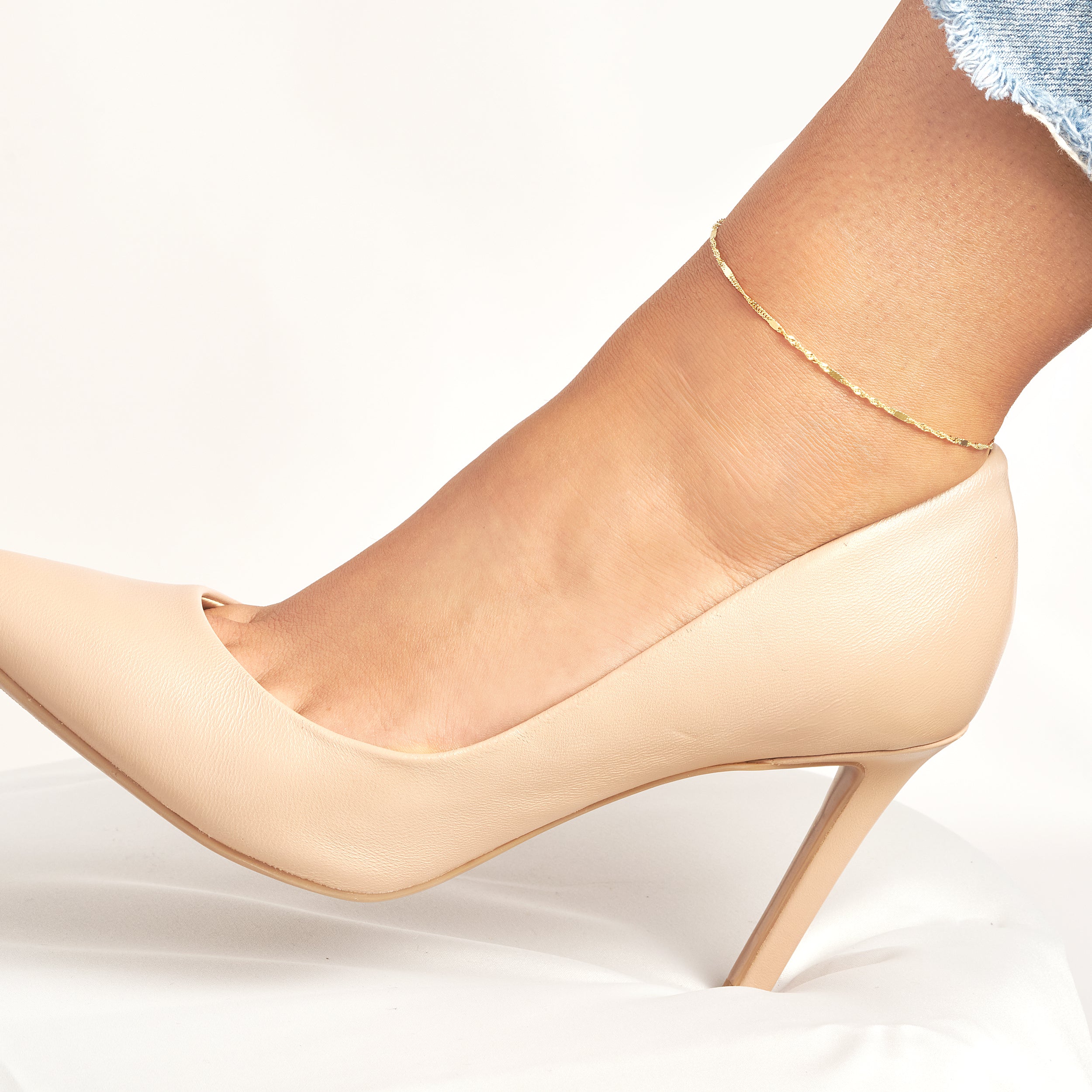 10" FLAT SINGAPORE CHAIN ANKLET | 14K YELLOW GOLD | MZ010349-14Y - Brownlee Jewelers
