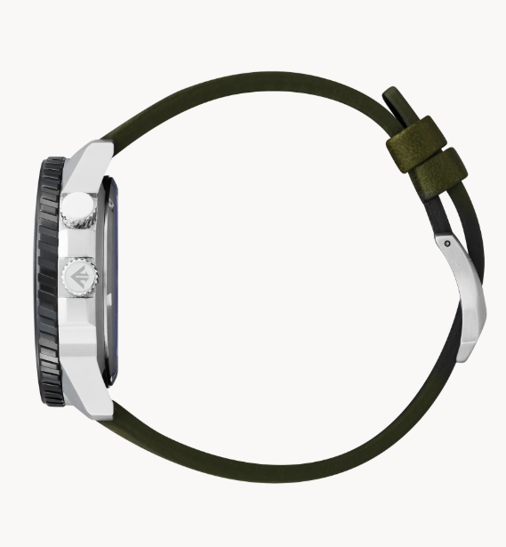 From the olive green leather strap inspired by military uniforms to the 42mm stainless steel case with black dial that evokes a cockpit at night, the Promaster Nighthawk from Citizen is a timepiece designed to capture the sleek, sophisticated lines of a stealth helicopter