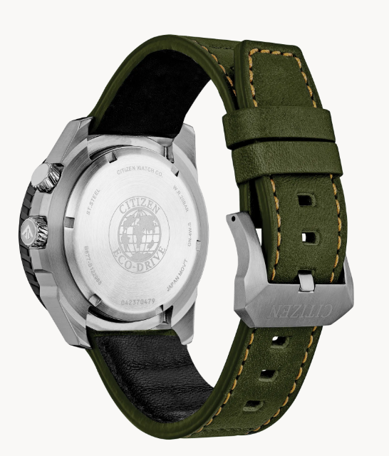 From the olive green leather strap inspired by military uniforms to the 42mm stainless steel case with black dial that evokes a cockpit at night, the Promaster Nighthawk from Citizen is a timepiece designed to capture the sleek, sophisticated lines of a stealth helicopter