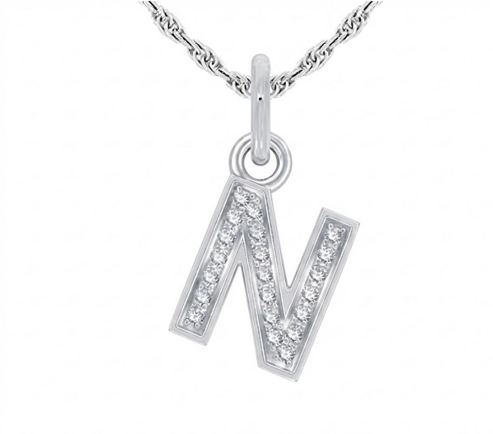 Diamond Initial “N” Pendant | Sterling Silver | 0.10 ctw | 18" | Pavé Initial | - Brownee Jewelers