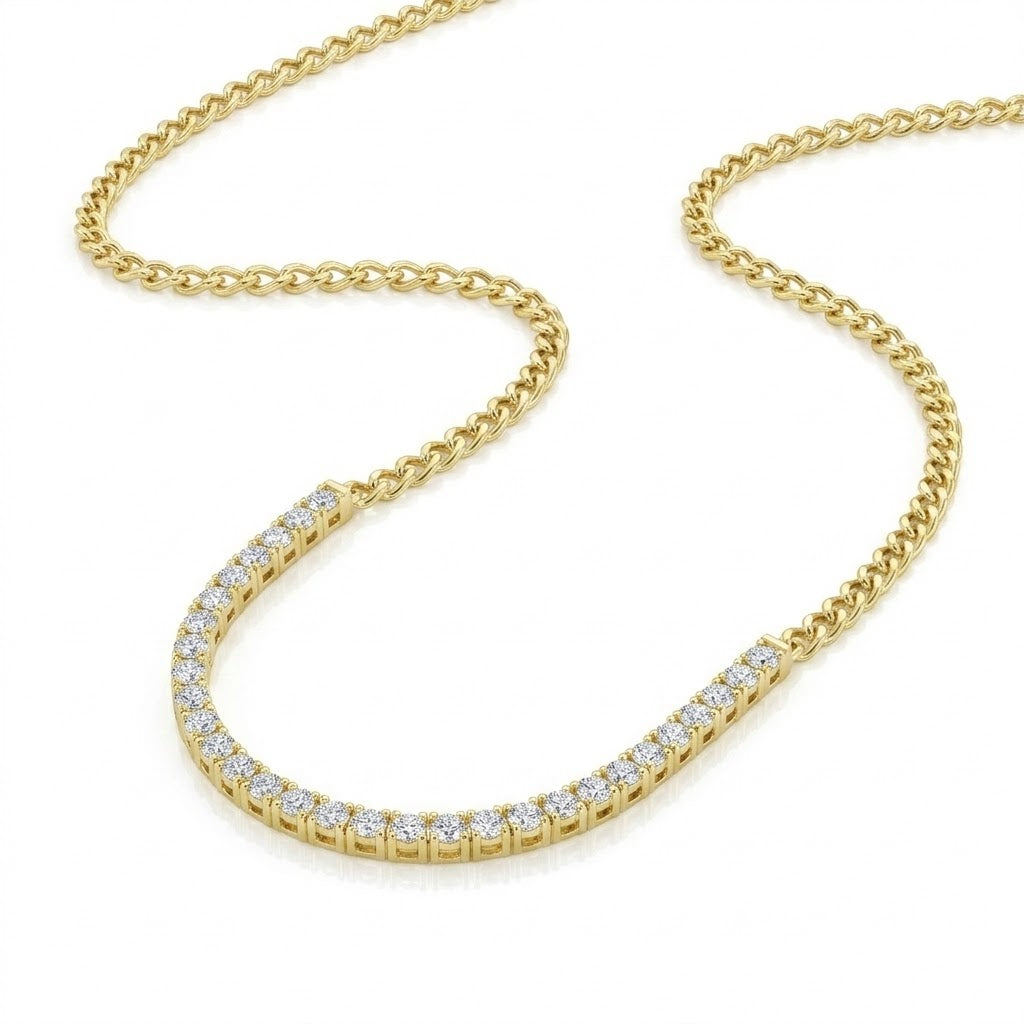 Lab-Grown Diamond Tennis Curb Necklace 1.60 CTW Gold-Plated SS 18"