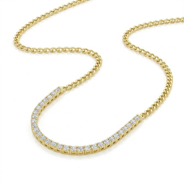 Lab-Grown Diamond Tennis Curb Necklace | Gold-Plated Stainless Steel | 1.60 ctw Lab-Grown Diamonds | 18 Inches - Brownee Jewelers