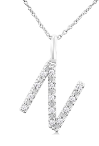 Silver Block 'N' Initial Diamond Pendant