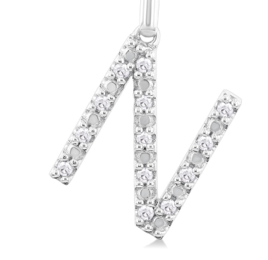Silver Block 'N' Initial Diamond Pendant
