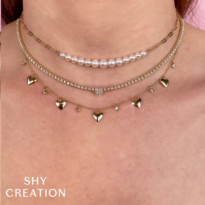 SHY CREATION JACKIE | CULTURED PEARL PAPER CLIP LINK NECKLACE | 14K YELLOW GOLD | SC55023409 - Brownee Jewelers