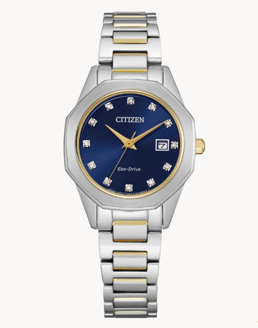 Citizen Corso | Eco-Drive Watch | Two-Tone Stainless Steel | Blue Dial | Diamond Hour Markers | EW2584-53L - Brownee Jewelers