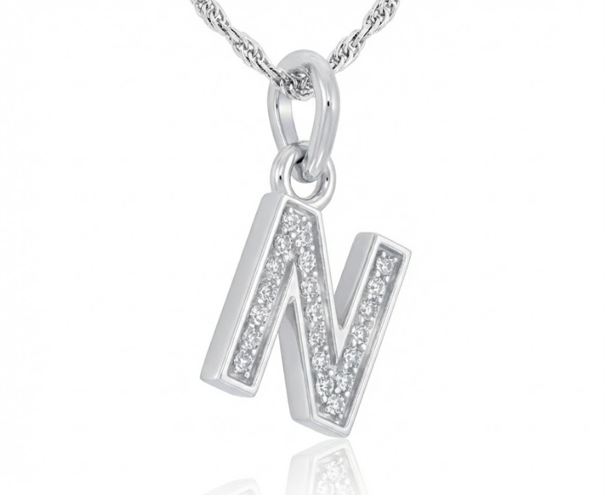 Diamond Initial “N” Pendant | Sterling Silver | 0.10 ctw | 18" | Pavé Initial | - Brownee Jewelers
