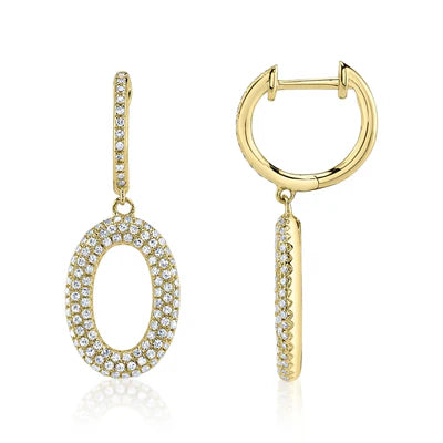 Diamond Pavé Oval Drop Earrings | 14K Yellow Gold | 0.49 ctw | Elegant Dangle Earrings - Brownee Jewelers