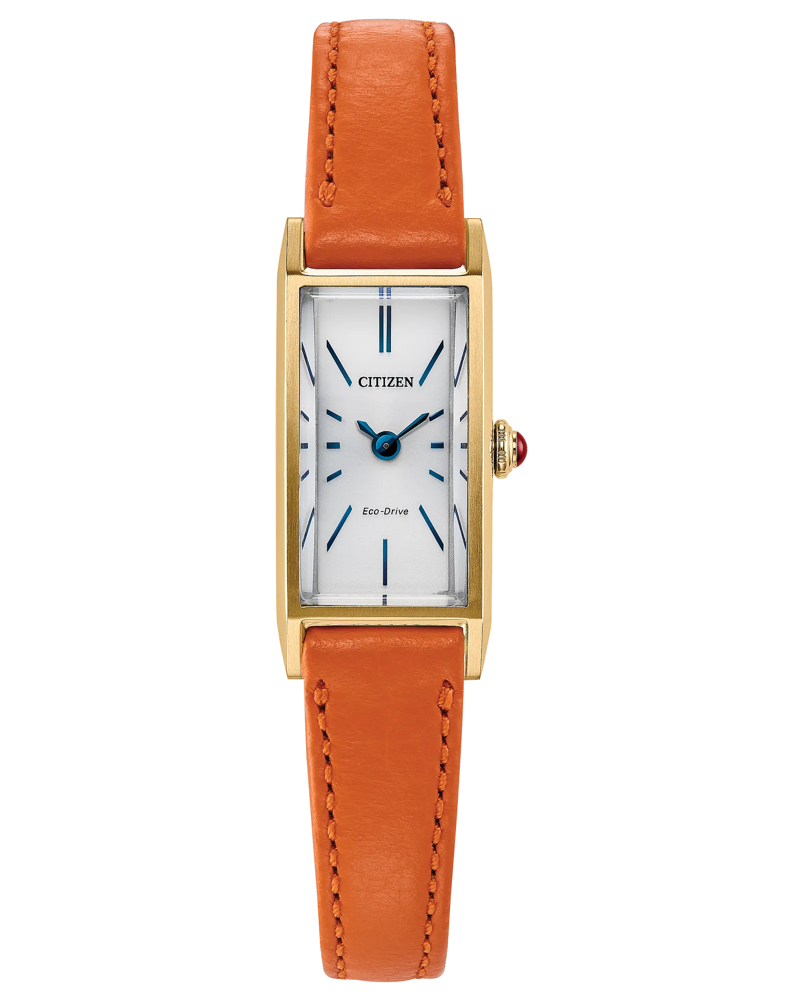 Fio | Citizen Eco-Drive Ladies Watch | Gold-Tone Stainless Steel | White Dial | Leather Strap | Rectangular Dress Style | EG7122-04A - Brownee Jewelers