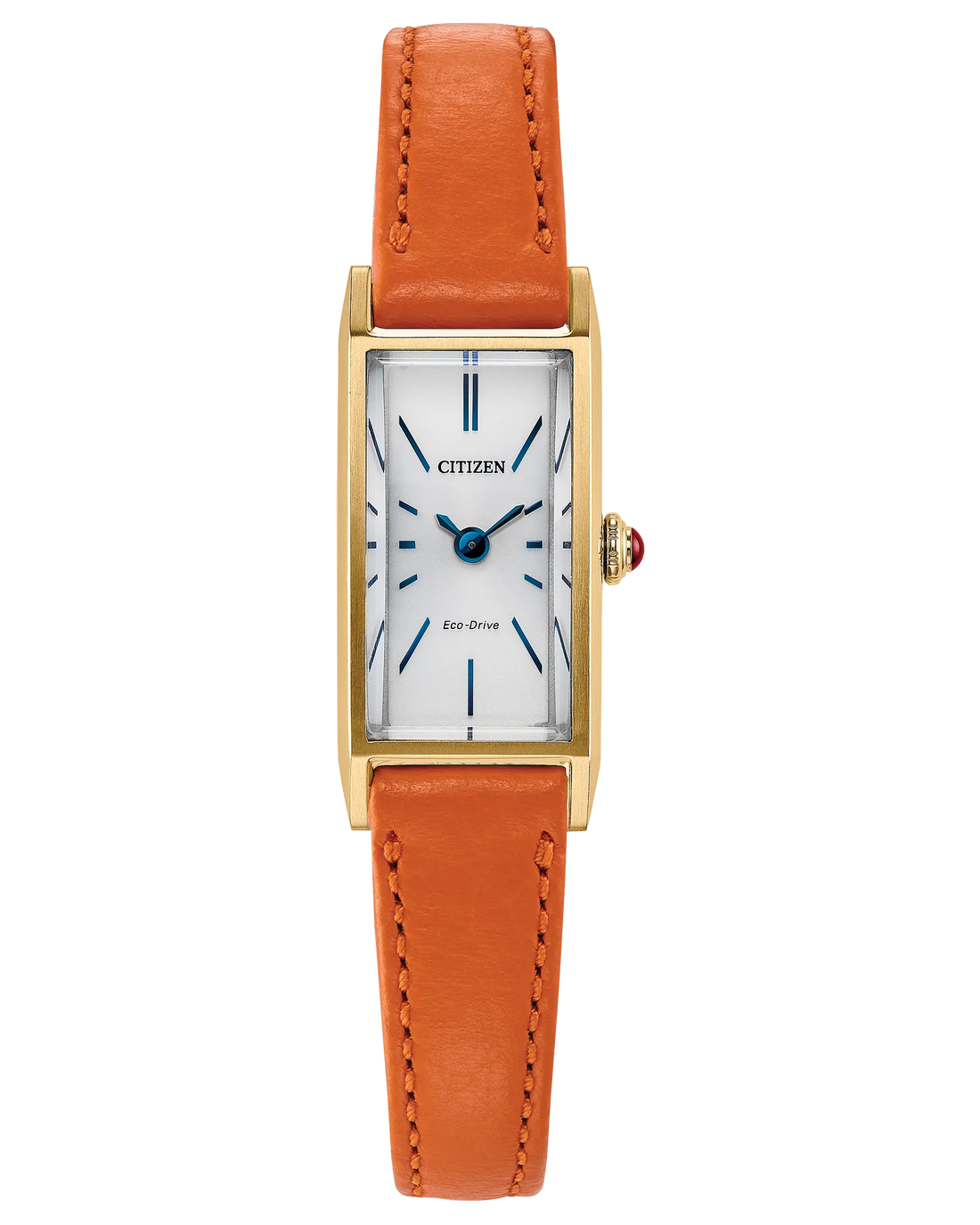 Fio | Citizen Eco-Drive Ladies Watch | Gold-Tone Stainless Steel | White Dial | Leather Strap | Rectangular Dress Style | EG7122-04A - Brownee Jewelers