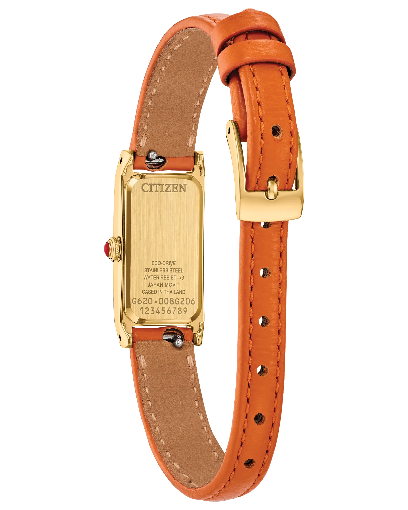 Fio | Citizen Eco-Drive Ladies Watch | Gold-Tone Stainless Steel | White Dial | Leather Strap | Rectangular Dress Style | EG7122-04A - Brownee Jewelers