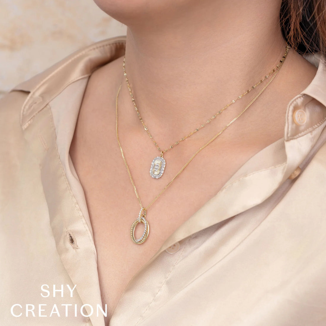 SHY CREATION | DIAMOND OVAL CHOPIN CHAIN NECKLACE | 14K YELLOW & WHITE GOLD | 0.30 CTW | SC22008660V2 - Brownee Jewelers