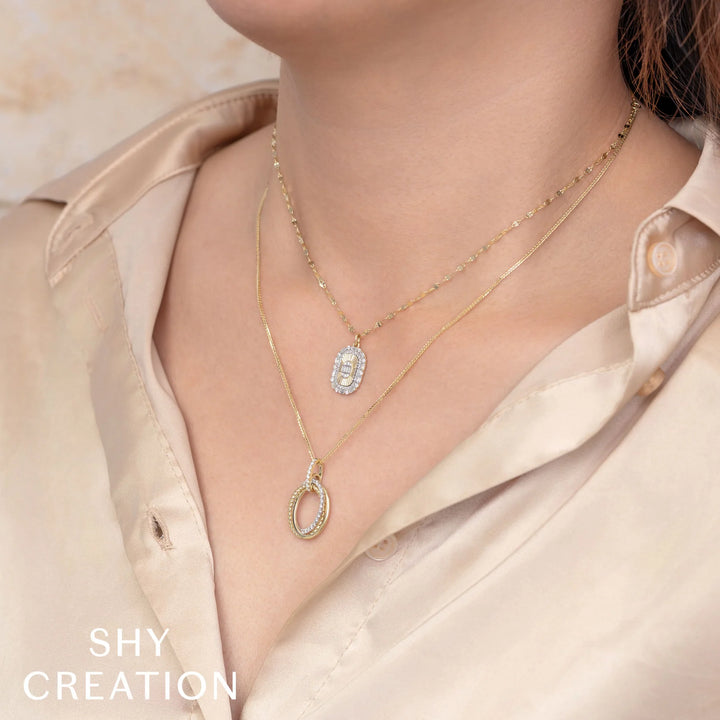 .3 total carat weight Diamond Oval Chopin Chain Necklace in 14k Yellow and White Gold