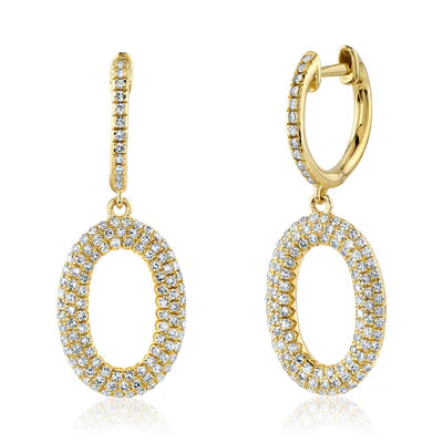 Diamond Pavé Oval Drop Earrings | 14K Yellow Gold | 0.49 ctw | Elegant Dangle Earrings - Brownee Jewelers