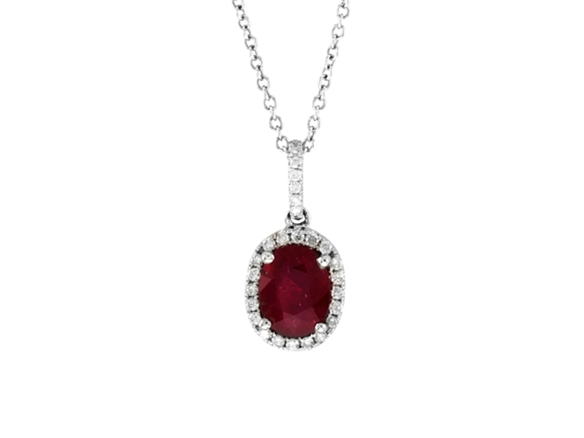 14K White Gold Ruby & Diamond Halo Pendant (.35ct Ruby / .15ct Diamond)