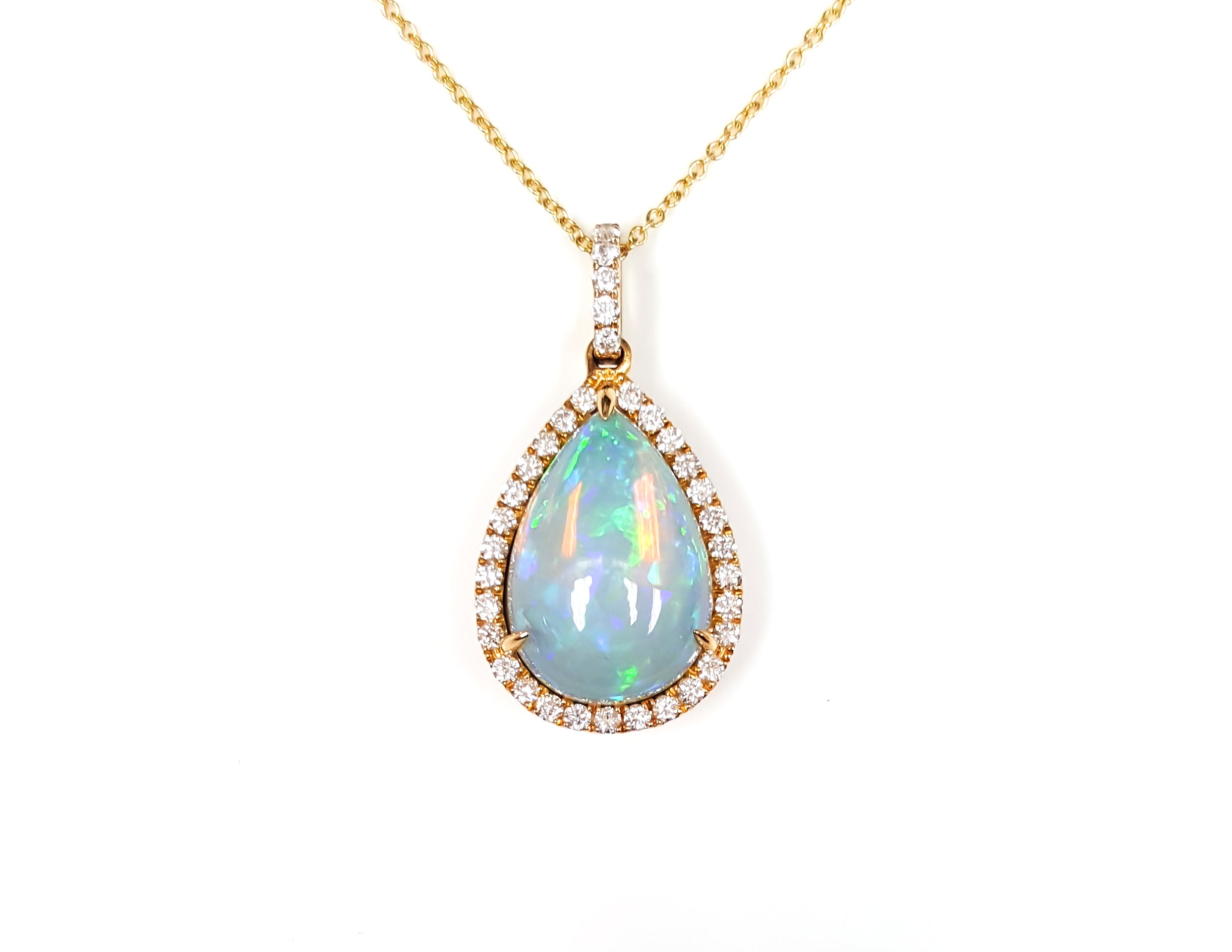 14K Yellow Gold 1.75ct Pear-Shape Opal & .29ct Diamond Pendant