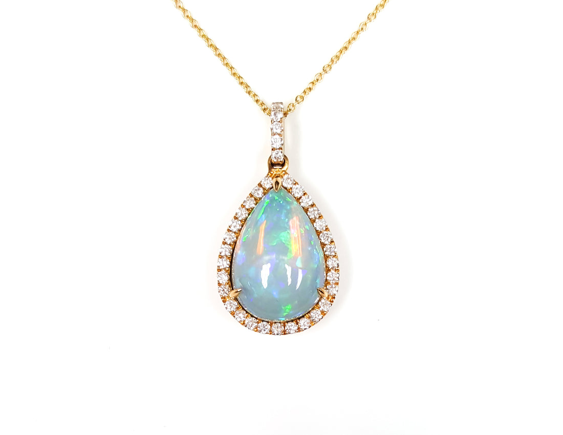 14K Yellow Gold 1.75ct Pear-Shape Opal & .29ct Diamond Pendant