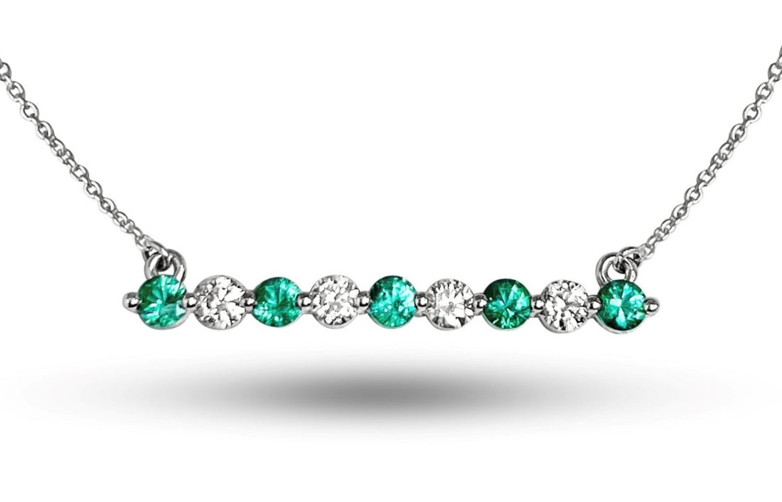 14KT White Gold Diamond & Emerald Bar Necklace – .66 CTW