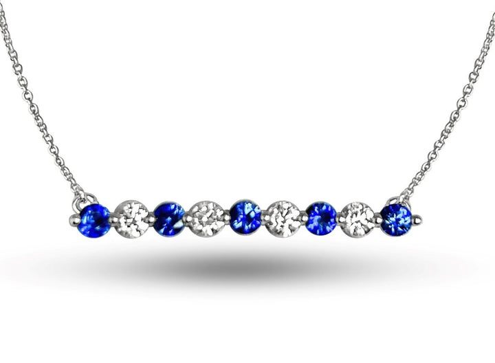 14KT White Gold Diamond & Blue Sapphire Bar Necklace – .66 CTW