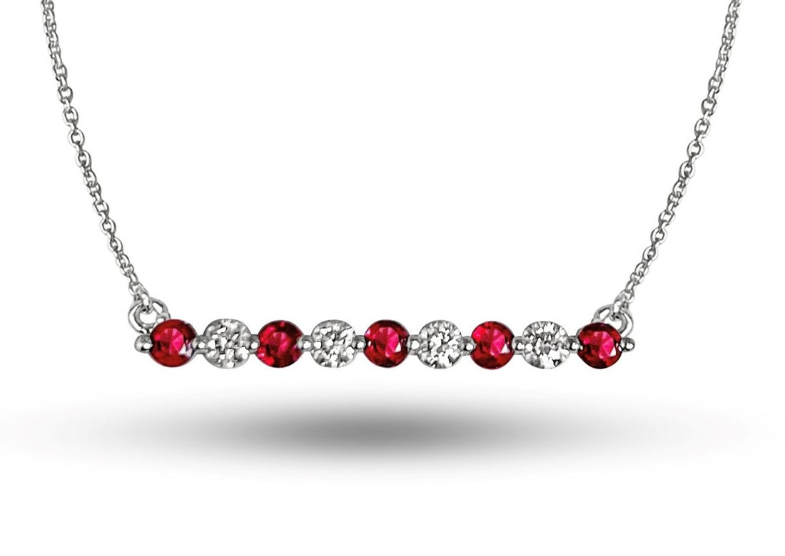 14KT White Gold Diamond & Ruby Bar Necklace – .66 CTW
