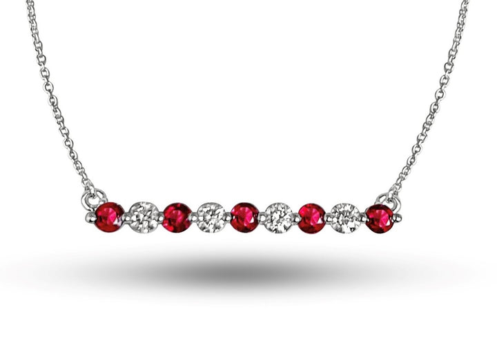 14KT White Gold Diamond & Ruby Bar Necklace – .66 CTW