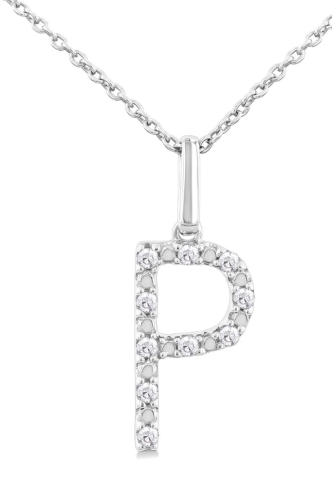 Silver Block 'P' Initial Diamond Pendant