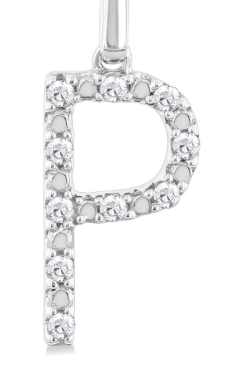 Silver Block 'P' Initial Diamond Pendant