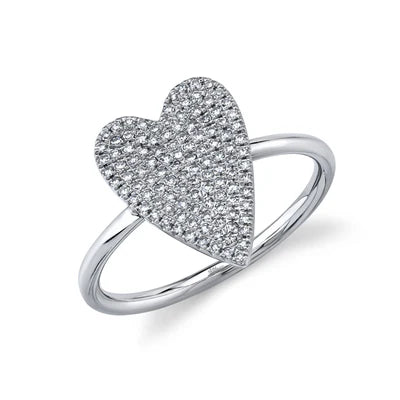 Diamond Pavé Heart Ladies Ring | 14K White Gold | 0.26 ctw | Romantic Fashion Ring - Brownee Jewelers