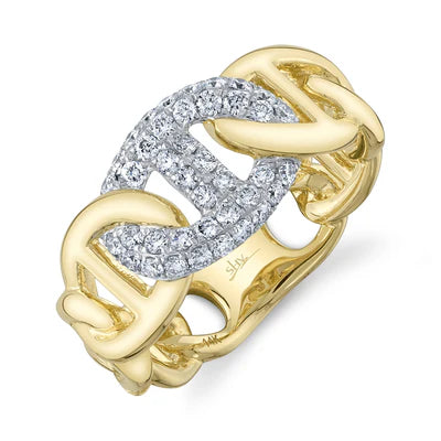 Diamond Pavé Link Ring | 14K Yellow Gold | 0.52 ctw Round Diamonds - Brownee Jewelers
