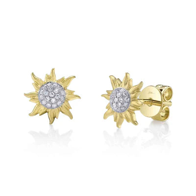 Diamond Pavé Sun Stud Earrings | 14K Yellow Gold | 0.08 ctw | Stud Earrings - Brownee Jewelers