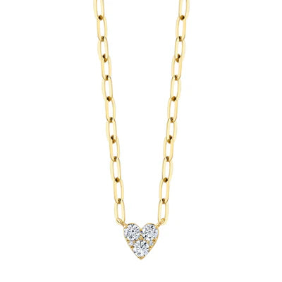 Diamond Heart Paperclip Link Necklace | 14K Yellow Gold | 0.41 ctw | Modern Heart Pendant Necklace - Brownee Jewelers