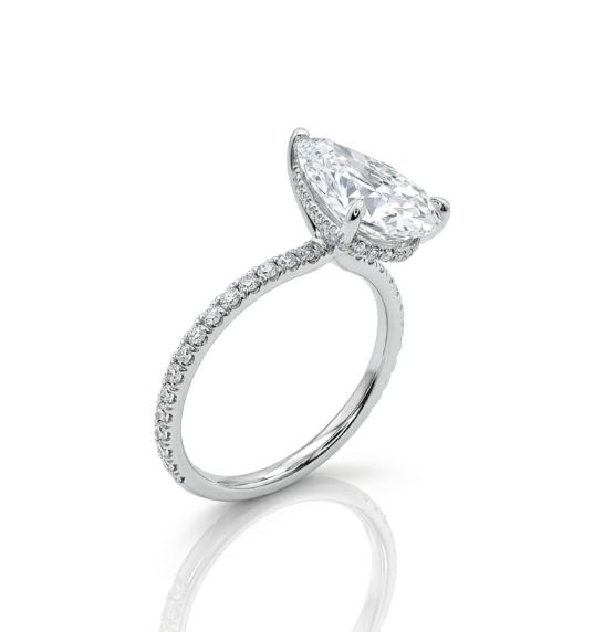 Pear Lab-Grown Diamond Engagement Ring | 14K White Gold | 3.02 ct VS2 D Pear | 3.425 ctw | Pavé Hidden Halo - Brownee Jewelers